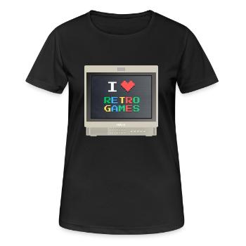 PVM Lover - Retrogames (Beige) - Frauen T-Shirt atmungsaktiv - Schwarz - Vorne - AI Model Female 172 light (172cm)
