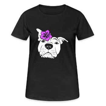 Staffordshire mit Hibiskus - Frauen T-Shirt atmungsaktiv - Schwarz - Vorne - AI Model Female 172 light (172cm)