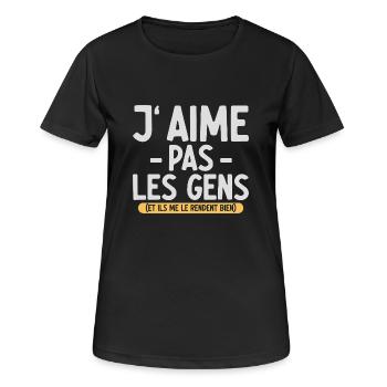 J’aime pas les gens T-shirt drôle français - T-shirt respirant Femme - noir - Devant - AI Model Female 172 light (172cm)