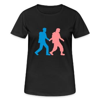 Paar geht wandern - Frauen T-Shirt atmungsaktiv - Schwarz - Vorne - AI Model Female 172 light (172cm)