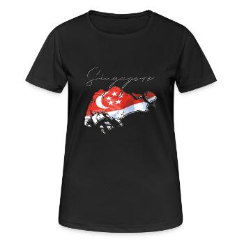 Drapeau de Singapour sur la carte de Singapour EN - T-shirt respirant Femme - noir - Devant - AI Model Female 172 light (172cm)