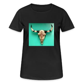 Stierschädel mit Ornamenten an einer grünen Wand - Frauen T-Shirt atmungsaktiv - Schwarz - Vorne - AI Model Female 172 light (172cm)