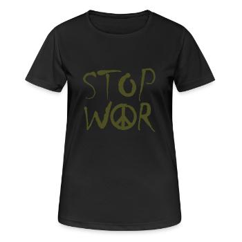 STOP WAR with Peace Sign Peace Symbol – NO WAR - Women's Breathable T-Shirt - black - Front - AI Model Female 172 light (172cm)
