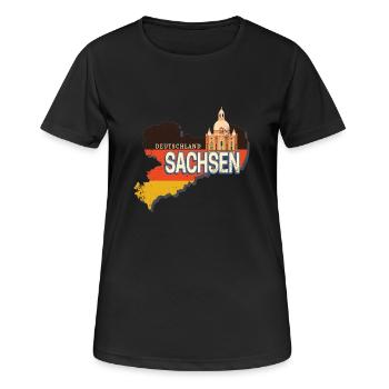 Sachsen Deutschland Retro Bundesland Landkarte - Frauen T-Shirt atmungsaktiv - Schwarz - Vorne - AI Model Female 172 light (172cm)