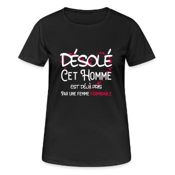 Homme Cadeau Couple Saint Valentin Humour Désolé - T-shirt respirant Femme - noir - Devant - AI Model Female 172 light (172cm)