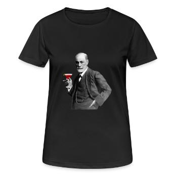Sigmund Freud mit Cocktail - Frauen T-Shirt atmungsaktiv - Schwarz - Vorne - AI Model Female 172 light (172cm)