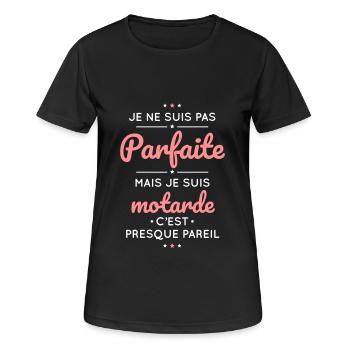 Je ne suis pas parfaite mais je suis motarde - T-shirt respirant Femme - noir - Devant - AI Model Female 172 light (172cm)