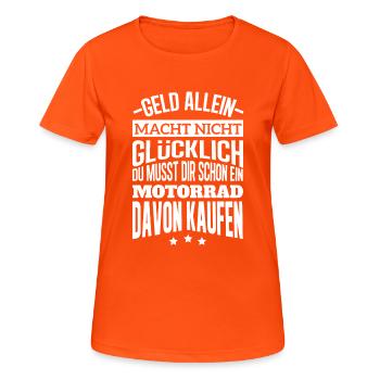 Motorrad kaufen Shirt - Frauen T-Shirt atmungsaktiv - Neonorange - Vorne - AI Model Female 172 dark (172cm)