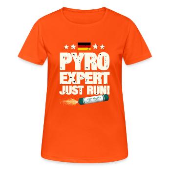 Pyro Expert - T-shirt respirant Femme - orange néon - Devant - AI Model Female 172 dark (172cm)