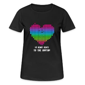 Mein Herz schlägt im Rhythmus - Frauen T-Shirt atmungsaktiv - Schwarz - Vorne - AI Model Female 172 light (172cm)