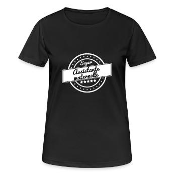 Super assistante maternelle - blanc - T-shirt respirant Femme - noir - Devant - AI Model Female 172 light (172cm)