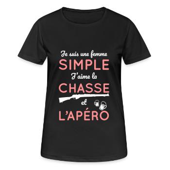 Je suis une femme simple j'aime la chasse et apéro - T-shirt respirant Femme - noir - Devant - AI Model Female 172 light (172cm)
