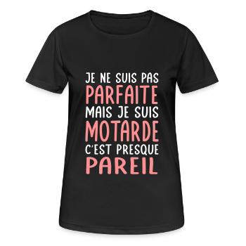 Je ne suis pas parfaite mais je suis motarde - T-shirt respirant Femme - noir - Devant - AI Model Female 172 light (172cm)
