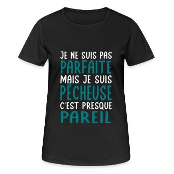 Je ne suis pas parfaite mais je suis pêcheuse - T-shirt respirant Femme - noir - Devant - AI Model Female 172 light (172cm)