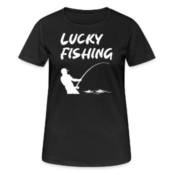 Lucky Fishing - Frauen T-Shirt atmungsaktiv - Schwarz - Vorne - AI Model Female 172 light (172cm)