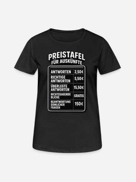 Preistafel für Auskünfte Büro Sprüche Chef - Frauen T-Shirt atmungsaktiv - Schwarz