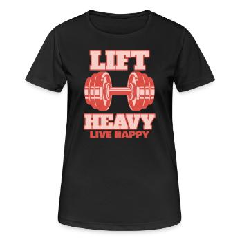 Conception du t-shirt Lift Heavy Live Happy - T-shirt respirant Femme - noir - Devant - AI Model Female 172 light (172cm)