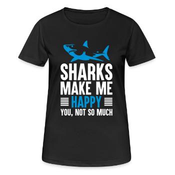 Shark Gifts for Shark Lovers Funny Sharks Happy - Frauen T-Shirt atmungsaktiv - Schwarz - Vorne - AI Model Female 172 light (172cm)