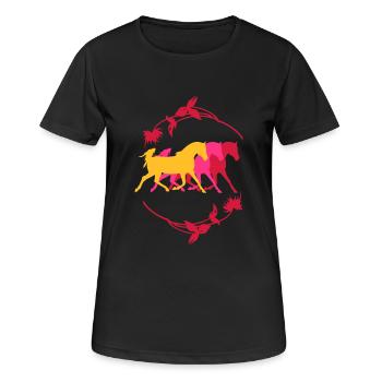 trab_drei_pferde - Frauen T-Shirt atmungsaktiv - Schwarz - Vorne - AI Model Female 172 light (172cm)