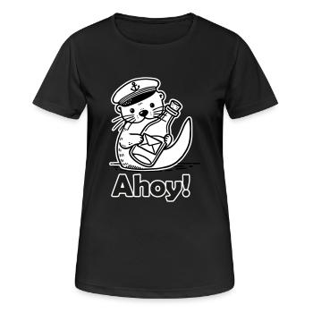Cute Seaman Otter Holding A Postcard In A Bottle - Women's Breathable T-Shirt - black - Front - AI Model Female 172 light (172cm)