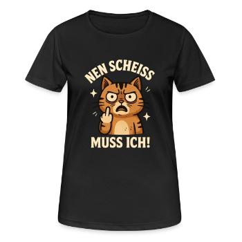 Mittelfinger Katze Mieze - Frauen T-Shirt atmungsaktiv - Schwarz - Vorne - AI Model Female 172 light (172cm)