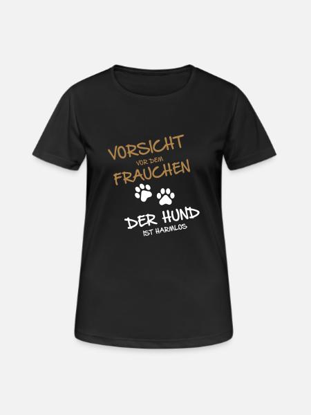 Vorsicht vor dem Frauchen - Frauen T-Shirt atmungsaktiv - Schwarz