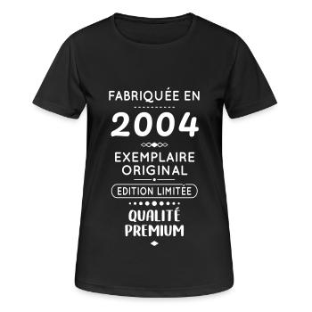 Anniversaire 18 ans - Fabriquée en 2004 - T-shirt respirant Femme - noir - Devant - AI Model Female 172 light (172cm)