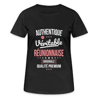 Authentique et véritable Réunionnaise - Originale - T-shirt respirant Femme - noir - Devant - AI Model Female 172 light (172cm)