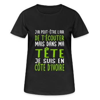 Dans ma tête je suis en Côte d'Ivoire - T-shirt respirant Femme - noir - Devant - AI Model Female 172 light (172cm)