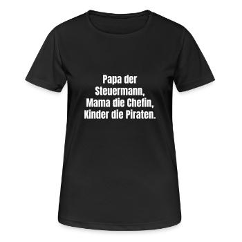 Papa der Steuermann Mama die Chefin Kinder Piraten - Frauen T-Shirt atmungsaktiv - Schwarz - Vorne - AI Model Female 172 light (172cm)
