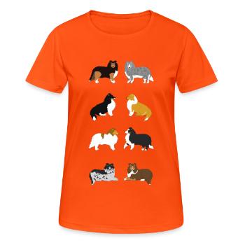 Shelties Hochformat - Frauen T-Shirt atmungsaktiv - Neonorange - Vorne - AI Model Female 172 dark (172cm)