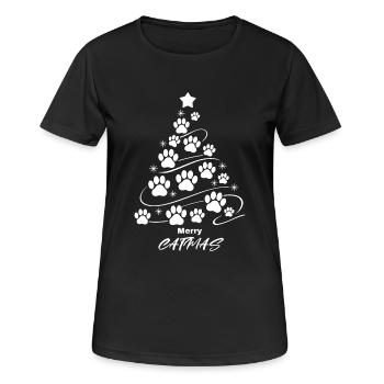 Joyeux Catmas Noël Pattes Arbre de Noël Mignon - T-shirt respirant Femme - noir - Devant - AI Model Female 172 light (172cm)