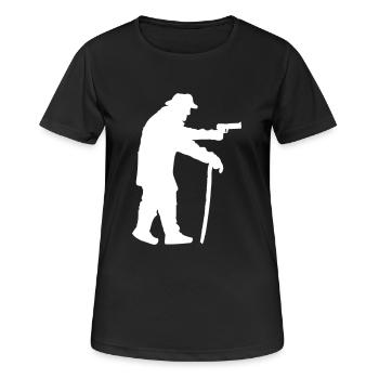 Gangster Pensioner Grandpa Old Man Walking Stick Gun - Women's Breathable T-Shirt - black - Front - AI Model Female 172 light (172cm)