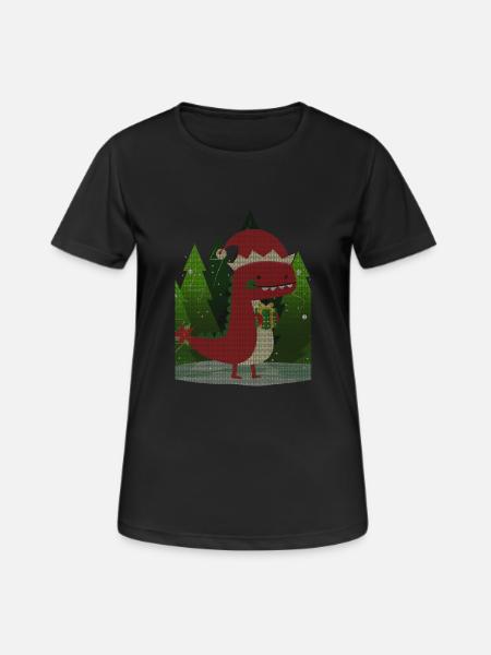 Dinosaur Dino Christmas Gift Kids Ugly - Women's Breathable T-Shirt - black