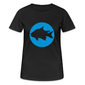 circle round stamp team sport logo caught fish - Women's Breathable T-Shirt - black - Front - AI Model Female 172 light (172cm)