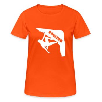 boulderer - Frauen T-Shirt atmungsaktiv - Neonorange - Vorne - AI Model Female 172 dark (172cm)