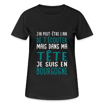 Dans ma tête je suis en Bourgogne - Cadeau humour - T-shirt respirant Femme - noir - Devant - AI Model Female 172 light (172cm)