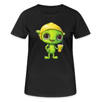 Refreshing Alien Lemon Drink: Green & Yellow - Women's Breathable T-Shirt - black - Front - AI Model Female 172 light (172cm)