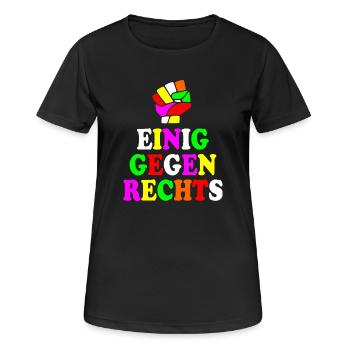 Einig gegen rechts - Frauen T-Shirt atmungsaktiv - Schwarz - Vorne - AI Model Female 172 light (172cm)