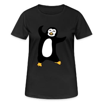 pinguin tanzen gluecklich froehlich vogel springen - Frauen T-Shirt atmungsaktiv - Schwarz - Vorne - AI Model Female 172 light (172cm)