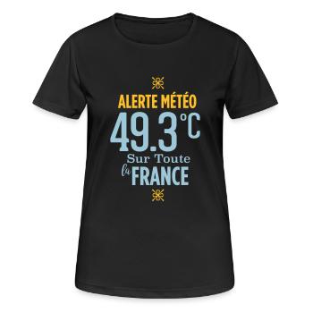 Alerte météo 49.3°C sur toute la France - T-shirt respirant Femme - noir - Devant - AI Model Female 172 light (172cm)