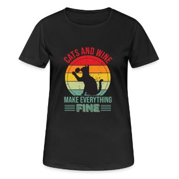 Chats et vin chat vin vin rouge cadeau - T-shirt respirant Femme - noir - Devant - AI Model Female 172 light (172cm)