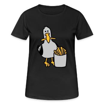 Glückliche Möwe geklaute Pommes - Frauen T-Shirt atmungsaktiv - Schwarz - Vorne - AI Model Female 172 light (172cm)