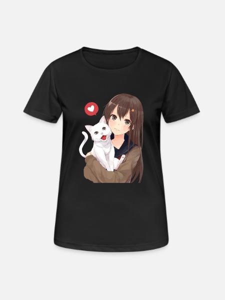 girl with cat - Women's Breathable T-Shirt - black