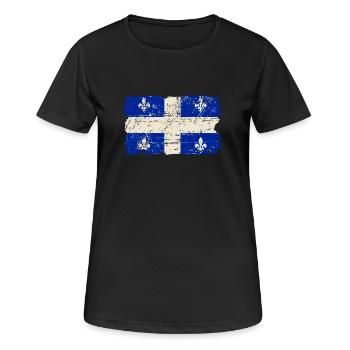 Québec Flag - Canada - Vintage Look - Frauen T-Shirt atmungsaktiv - Schwarz - Vorne - AI Model Female 172 light (172cm)