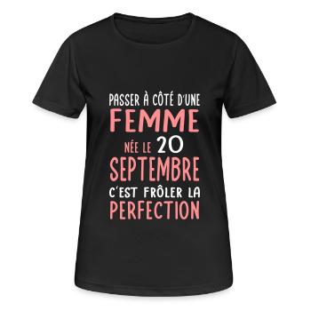 Anniversaire - Née 20 Septembre Frôler perfection - T-shirt respirant Femme - noir - Devant - AI Model Female 172 light (172cm)