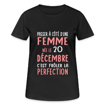 Anniversaire - Née 20 Décembre Frôler perfection - T-shirt respirant Femme - noir - Devant - AI Model Female 172 light (172cm)