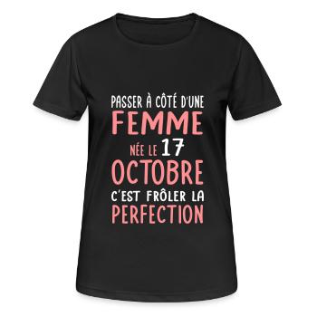 Anniversaire - Née 17 Octobre Frôler perfection - T-shirt respirant Femme - noir - Devant - AI Model Female 172 light (172cm)