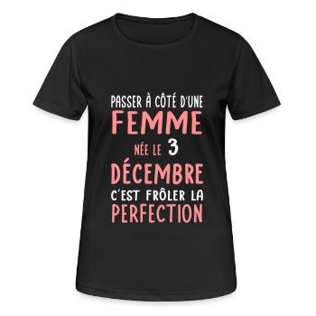 Anniversaire - Née le 3 Décembre Frôler perfection - T-shirt respirant Femme - noir - Devant - AI Model Female 172 light (172cm)