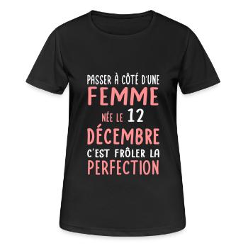 Anniversaire - Née 12 Décembre Frôler perfection - T-shirt respirant Femme - noir - Devant - AI Model Female 172 light (172cm)